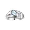thumbnail image 1 of RYLOS Men's Rings 14K White Gold Ring - Timeless Pear Shape Cabochone Gemstone & Diamonds - Tear Drop Cabochon AQUAMARINE Rings For Men Size 10, 1 of 6