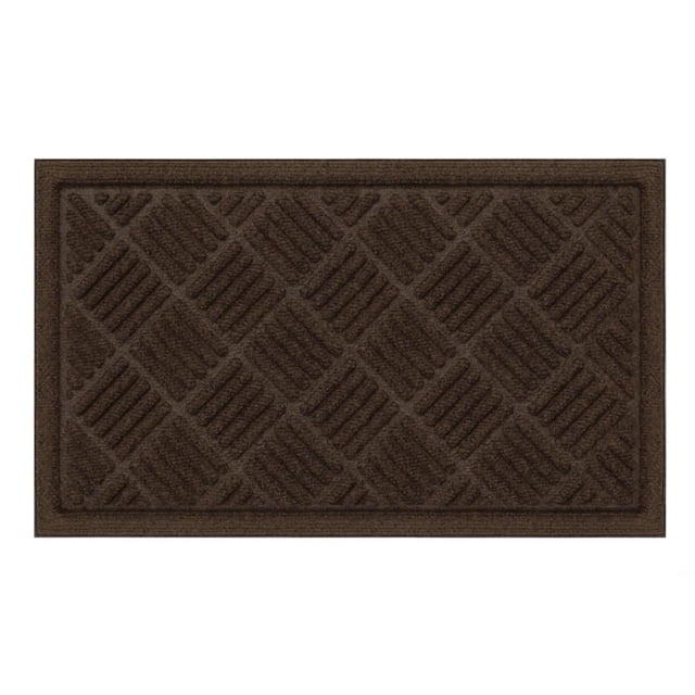 StepGuard 3-foot x 4-foot Heavy Duty Contours Parquet Door Mat in cocoa brown with a molded diagonal parquet pattern on a durable polyester needlepunch surface, backed by recycled rubber for slip resistance and all-season outdoor durability, suitable for entryways and commercial use.
