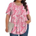 thumbnail image 2 of Pisexur Hauts de Printemps pour Femmes Blouses pour Femmes Chic Décontracté Mode pour Femmes Imprimé Col Rond Manches Courtes Plissé Ample Haut Multicolore,3TG, 2 of 8