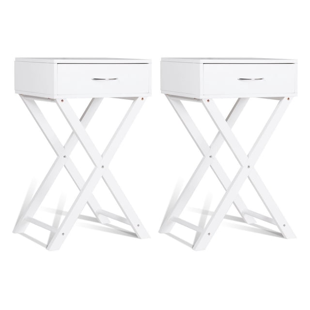 Costway Table de Chevet 2 Pcs en X avec Tiroir, Table d'Appoint Latérale Moderne pour la Maison, Blanc