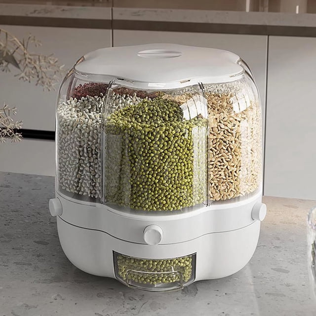 TEAFIRST Contenant Distributeur de Céréales, Contenant de Rangement pour Distributeur de Riz pour la Cuisine, Sans BPA, Blanc