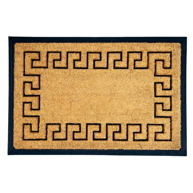 Home Décor Inc. Greek Key Coir Door Mat, 24" x 36", Non-Slip Outdoor Entrance Mat, Heavy-Duty Natural Coir Rug