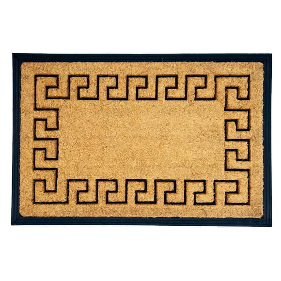 Home Décor Inc. Greek Key Coir Door Mat, 24" x 36", Non-Slip Outdoor Entrance Mat, Heavy-Duty Natural Coir Rug