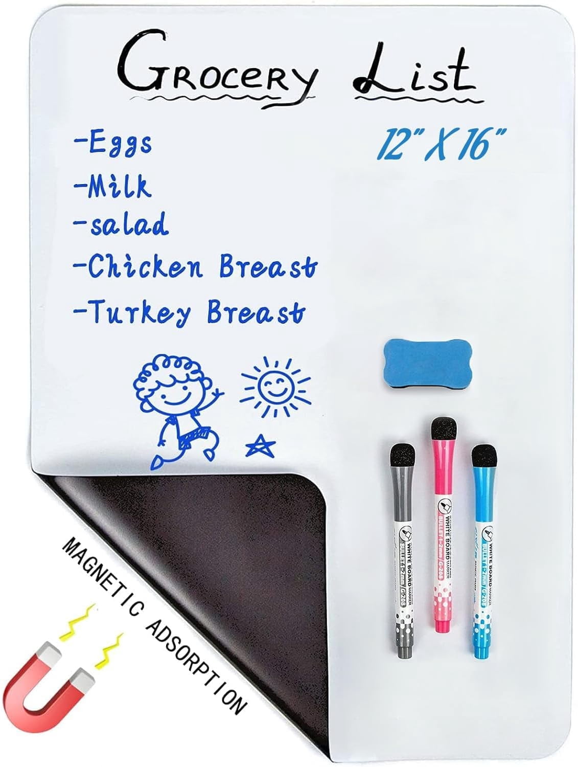 Magnetic Dry Erase Board Fridge White Board Sheet 12 x16 inch, Flexible Large Refrigerator Magnets Whiteboard Planner for Home Kitchen,