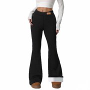Fgnfyis Women Solid High Waisted Thermal Flared Leggings Warm Yoga Pants Women Wide Leg Comfy Bottoms BK2 L