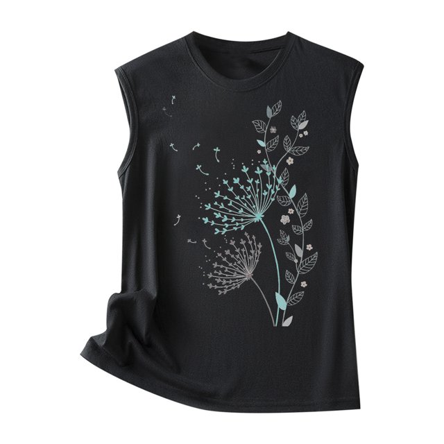 Pompotops Women's O-Neck Sleeveless Print Tops