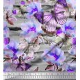 thumbnail image 1 of Soimoi Purple Moss Georgette Fabric Stripe,Floral & Butterfly Print Fabric by Yard 42 Inch Wide, 1 of 3