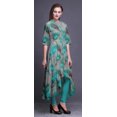 thumbnail image 3 of Bimba Robe Anarkali Verte Imprimée de Plumes de Paon pour Femmes, Col Mandarin, Kurtis Indiens, Kurta Asymétrique - Grand, 3 of 5