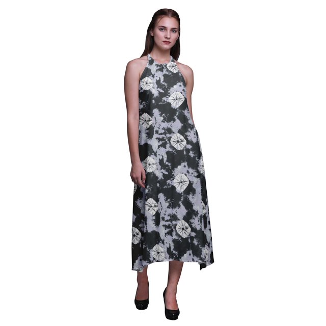 Bimba Robe Dos Nu Teinture sur Nœuds d'Été pour Fête, Col Licou, Tenue de Plage pour Femmes - Xxx-Grand