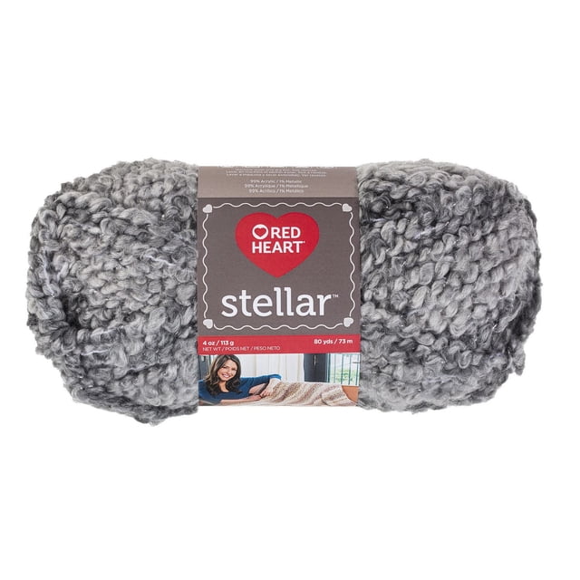 Red Heart Stellar Fil Doux, Gris lofty avec un Fil Métallique pour un Éclat Subtil, Écheveau de 113 g (4 oz) de 80 yards (73 Mètres) de Longueur, super Volumineux Calibre 6 Convenant au Tricot, au crochet et aux Bricolages Texturés Douillets.