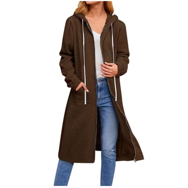 IROINID Manteau à Fermeture à Glissière Mi-Long pour Femmes Couleur Unie Manches Longues Décontracté Ample avec Poches, Café