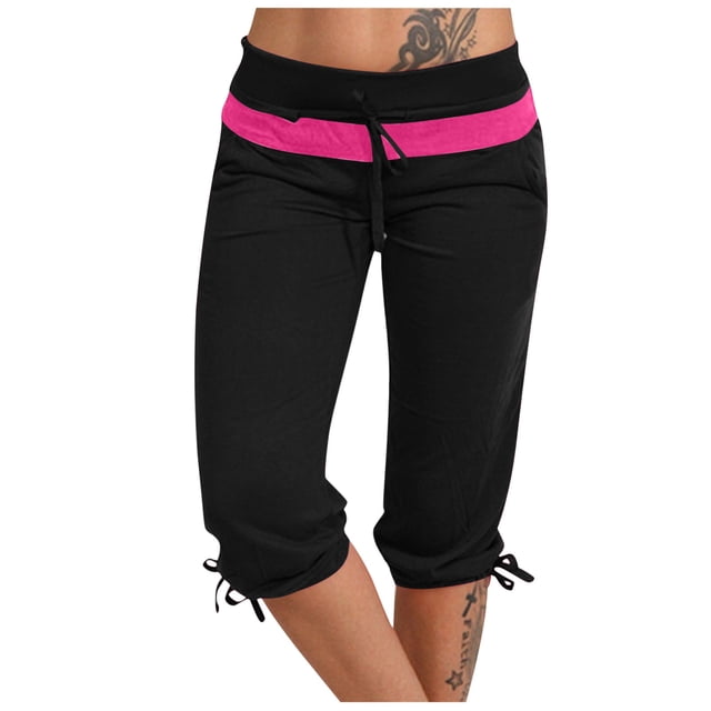 Mrat Women's Summer High Waisted Solid Color Sweatpants Drawstring Slim Fitting Yoga Gym Pants Go Walk Pants S-51 Black S