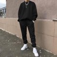 thumbnail image 2 of Kcodviy Male Casual Solid Two Jacket Pant Set Piece Suit O Neck Men Suit off Shoulder Sleeve Sweatshirt Penguin Suits Drawstring Pocket Pants Set, 2 of 5