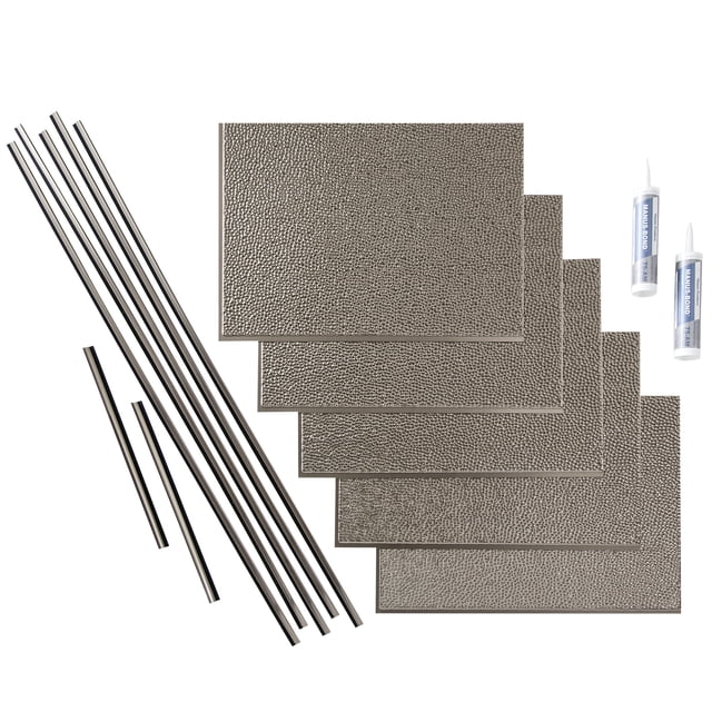 Fasade Hammered Decorative Vinyl Backsplash Kit 15 sq ft Brushed Nickel