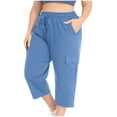 thumbnail image 2 of Wlynlyn Plus Size Capri Pants for Women Drawstring High Waisted Sweatpants Straight Leg Summer Cropped Trousers Size 5Xl, 2 of 7