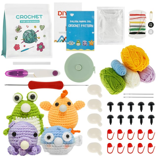 Crochet Kit for Beginners Crochet Knitting Kit DIY Crochet Craft Kit Adorable Doll Chick Frog Octopus Starter Pack