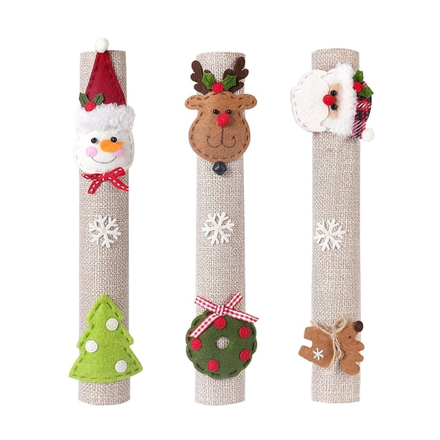 WHEANG Furniture Protection Christmas Home Decorations Father Christmas Snowman Burlap Fridge Handle Sticker Microwave Handle Cover One Size White
