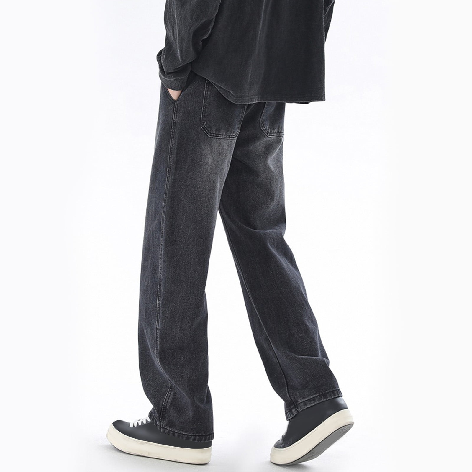 Mceream Men's Jeans Pants Fashion Solid Color Drawstring Elastic