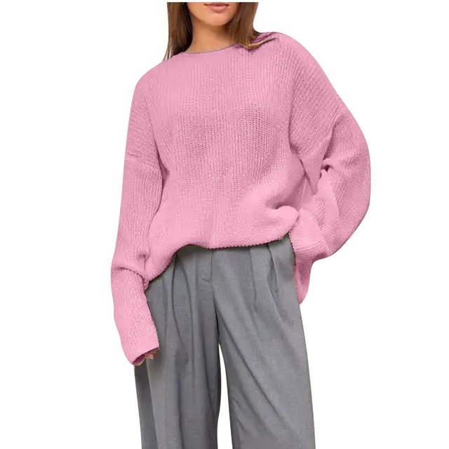 Yuyuzo Pull Oversize pour Femmes Col Rond Casual Manches Longues Tricoté Casual Pull Doux Automne Tops