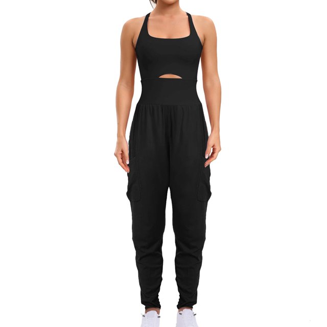 RXIRUCGD Womens Running Onesie Workout Rompers Outfits Exercise Jumpsuits Gym Yoga, Black, Size: M