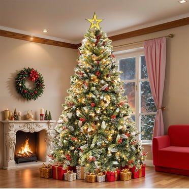 DEXTRUS Arbre de Noël Artificiel Pré-Éclairé de 7,5 Pieds avec 1398 Branches et 550 Lumières, Télécommande, Vert