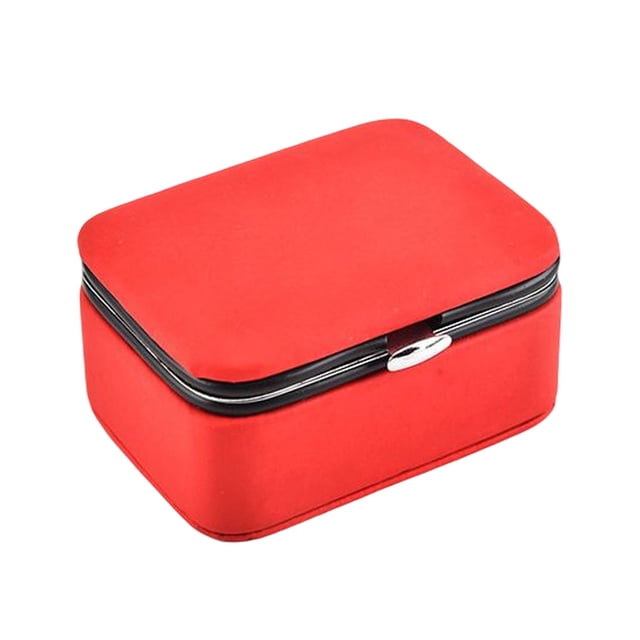 pitrice Jewelry Box with Buckle PU Gift Display Solid Color Case Findings Earrings Locket Necklace Organizer Storage Holder Girls Red Red 8*6