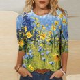 thumbnail image 1 of Hauts d'Été Mode pour Femmes T-shirt Ample Imprimé de Pâques Blouse Mi-Longue à Manches 3/4 Col Rond Hauts Décontractés Jolis Hauts d'Été pour Femmes en Liquidation, 1 of 5