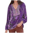thumbnail image 1 of IROINID Hauts Grande Taille pour Femmes Col Rond Manches Longues T-shirt Imprimé Blouse, Violet, 1 of 6