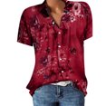 thumbnail image 1 of Mefallenssiah Été pour les Femmes, Manches Courtes Femmes Col Revers avec Bouton Imprimé Fleurs tops, 1 of 1