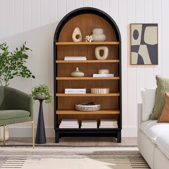 Better Homes & Gardens Juliet Open Arch Bookcase, for Adults, Rich Black and Light Honey