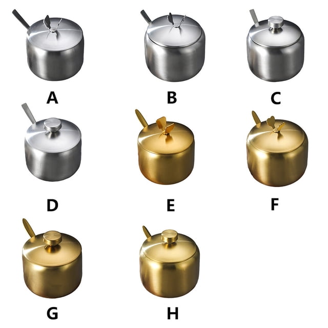 thinsony Sugar Bowl Coffee Tea Spice Jar Kitchen Gadgets Salt Container Integrated Design Cooking Supplies Seasoning Pot Silver type 1 L