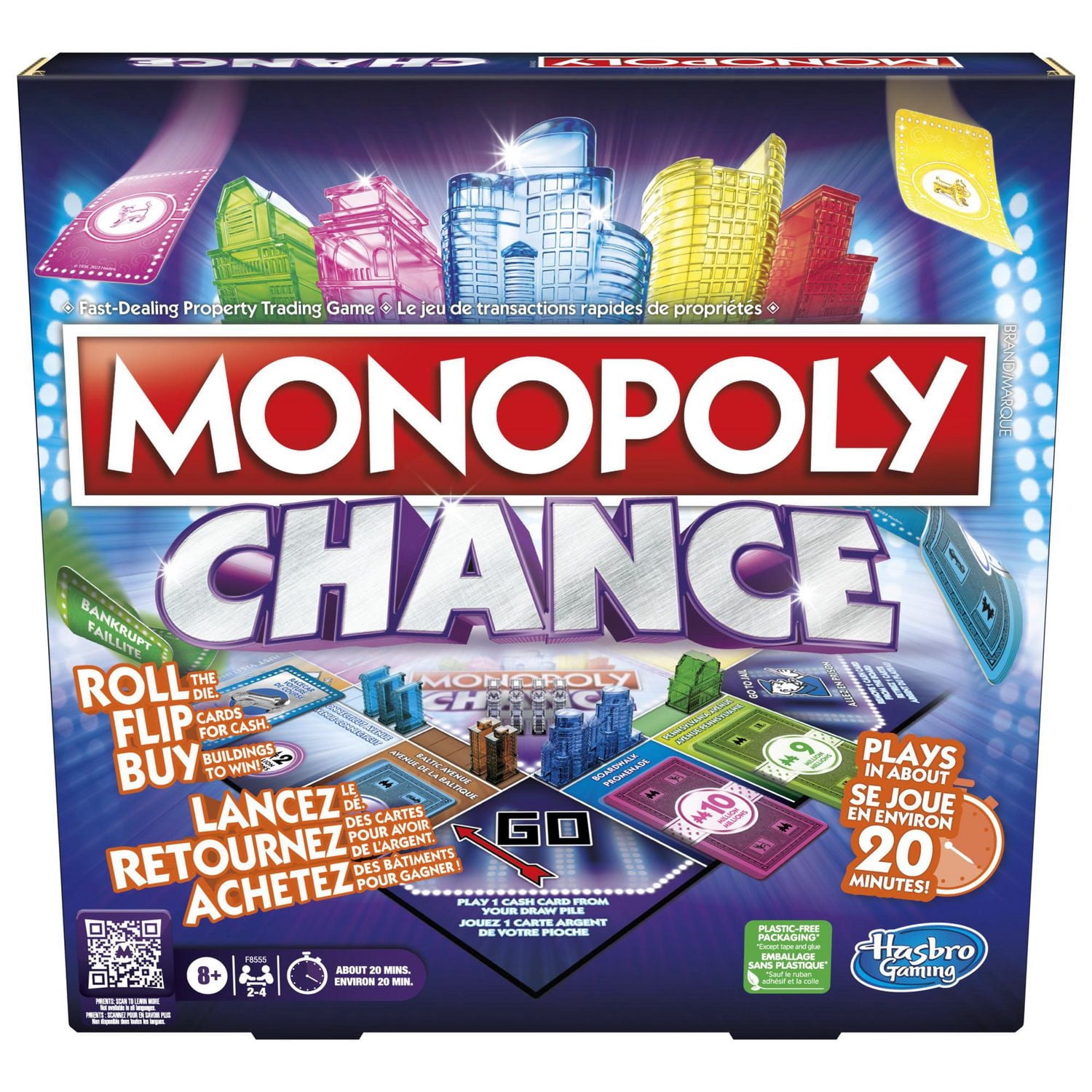 Monopoly Chance Board Game, Fast-Paced Monopoly Family Game for 2-4 Players, 20 Min. Average