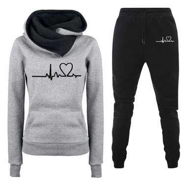 Mrat Sets for Women 2 Piece Long Sleeve Hooded Matching Joggers Sweatpants Tracksuits Outfits Ladies Sweat Suit Gray XXXL