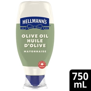 L'huile d'olive de Hellmann, la Mayonnaise, idéale pour les frites, les burgers et les salades, fabriquée avec des oeufs canadiens en libre-cour, 750 ml
