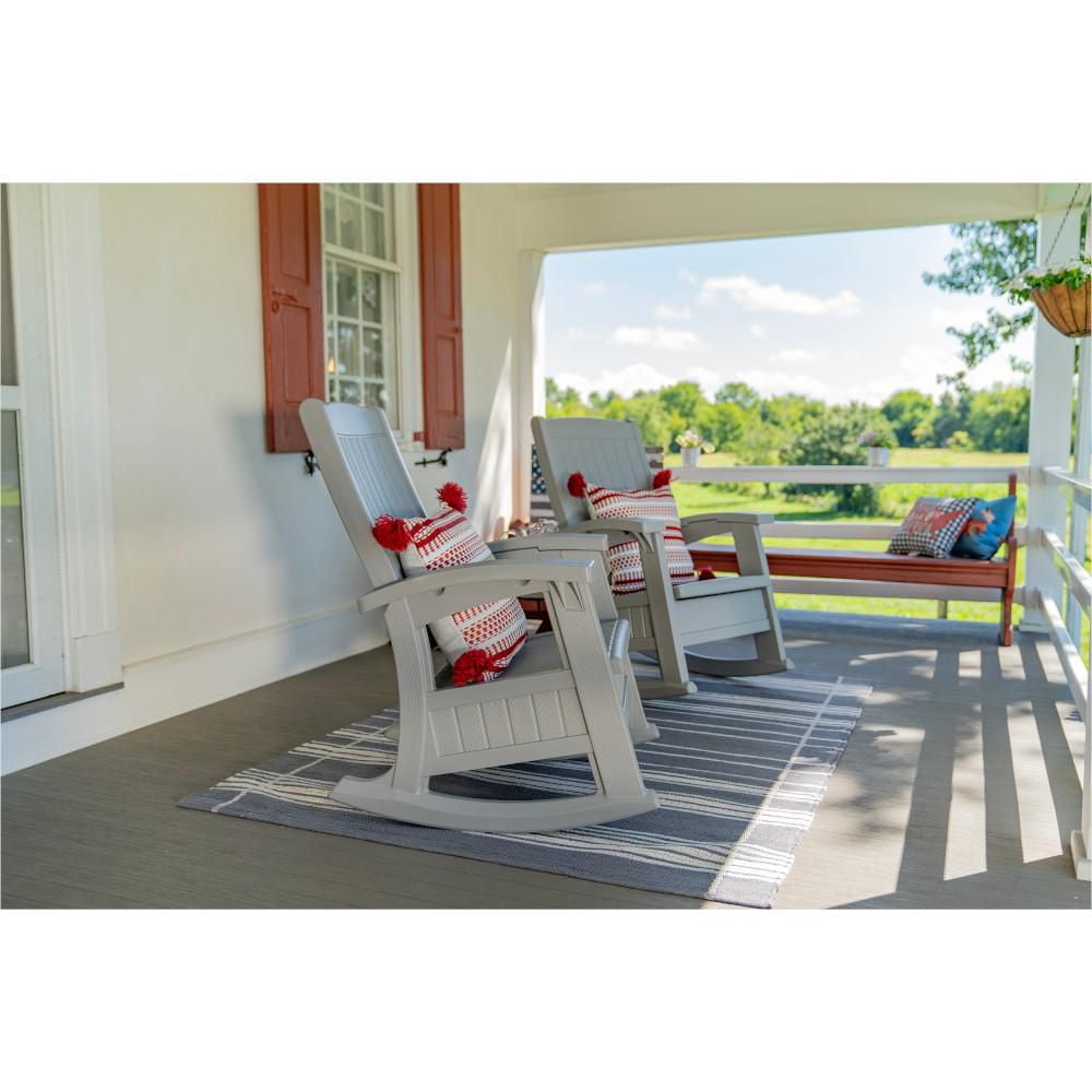 Suncast Chaise berçante d’extérieur avec rangement, résine multi-parois, gris colombe