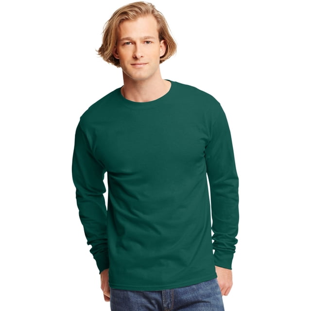 Hanes TAGLESS Men`s Long-Sleeve T-Shirt - Best-Seller, L, Deep Forest