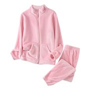 GDREDA Pajamas Women Women Comfortable Soft Flannel Pajamas And Pajamas Thickened And Warm Coral Velvet Home Clothes Women Pajama Sets pyjamas Pink,M