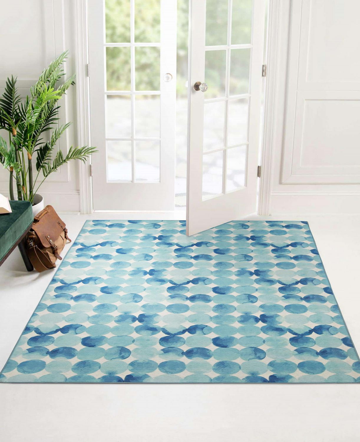 Tapis d'extérieur lavable Lakeland bleu & ivoire 5 pi x7 pi