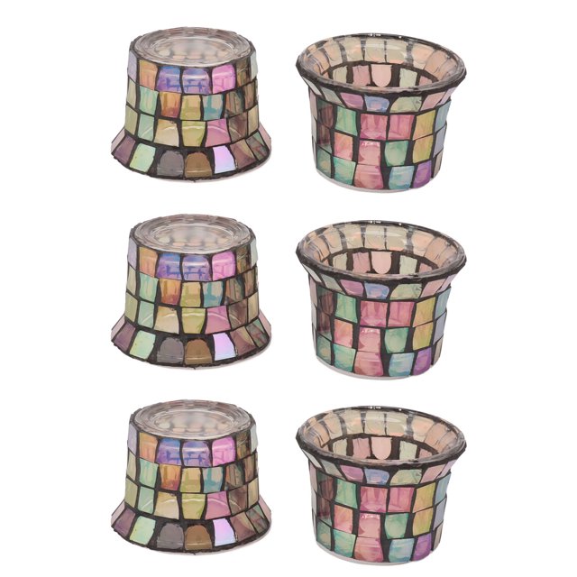 Tealight Holder, Exquisite Candlestick Mini Flowerpot Dustproof Brown Mosaic 6Pcs For Wedding