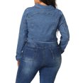 thumbnail image 3 of GRACE & GRANDEUR Women's Plus Size Jean Button Outfits Fashion Cropped Denim Jackets 2X Sky Blue, 3 of 8