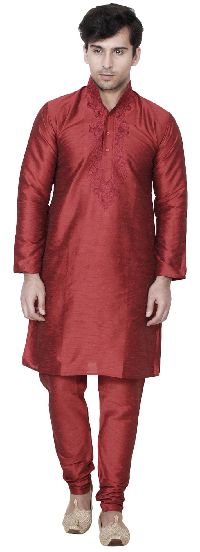 Maple Clothing Kurta Pyjama Vêtements Inde Robe de Mariage pour Hommes (Bordeaux, 3TG)
