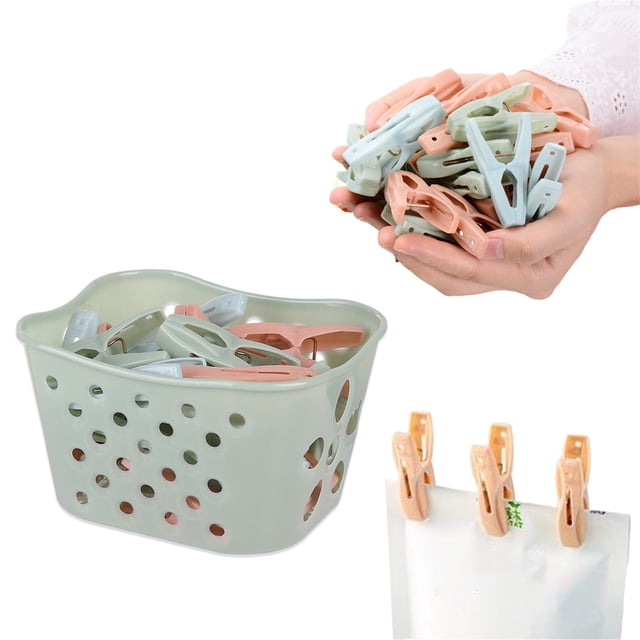 Colorful Windproof Socks Clothes Quilt Clips, 30 Laundry Clips, Plastic Material, Strong Clamping Ability, With Storage Basket, Suitable For Bedroom, Bathroom, Outdoor