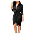 thumbnail image 1 of Robe Décontractée à Manches Longues Unie Col en V pour Femmes, 1 of 6