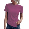 thumbnail image 1 of Womens Short Sleeve Solid Color Basics Crewneck Casual Top Pullover T-shirt, 1 of 6