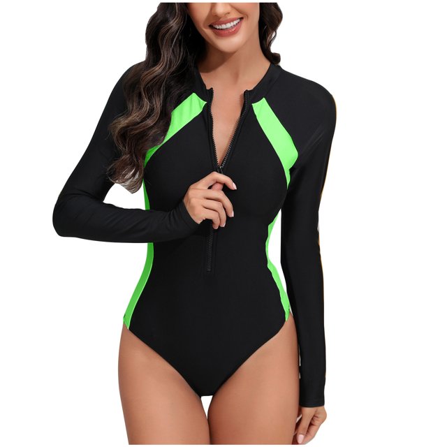 RKSTN Maillot de Bain pour Femmes Maillot de Bain à Manches Longues Combinaison de Plongée une-Pièce Été Plage Surf Tenue de Bain Décontractée Mode Maillot de Bain pour Femmes