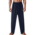 thumbnail image 2 of WRKEKC Casual Pants for Men Spring Fall Fashion Solid Color Drawstring Elastic Waist Long Pants for Daily Casual Outings Lounge　Wear, 2 of 9