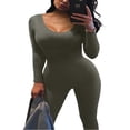 thumbnail image 3 of Combinaison Longue pour Femmes, Couleur Unie, Manches Longues, Col en U, Justaucorps Ajusté, 3 of 7
