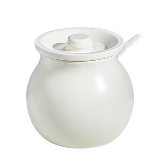 Qeeadeea/Solid Color Ceramic Sugar Bowl With Lid, Porcelain Sugar Pot With Spoon, Small Salt Pot, Storage Jar, For Coffee Bar, Restaurant-White-400ml