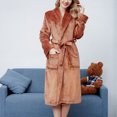 thumbnail image 3 of LSLJS Thick Flannel Color Lapel Home Clothes Long Sleeved Hooded Robe Coat, Robes Gifts for Women, 3 of 5