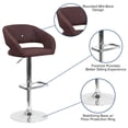 thumbnail image 2 of Contemporary Brown Fabric Adjustable Height Barstool with Rounded Mid-Back and Chrome Base, 2 of 9